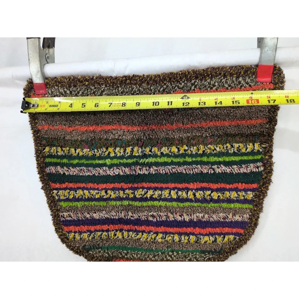 Vintage Hooked Rug Shirret Chair Mat Hand Made Folk Art Pad 15